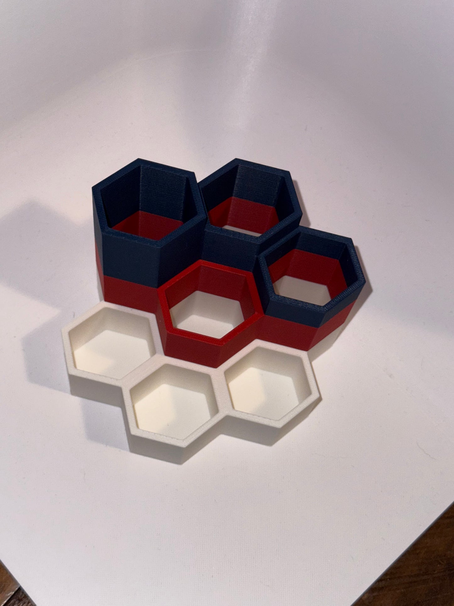HexStack Desk Organizer β 7-Compartment Connected Storage | Custom Color 3D-Printed Office Accessory
