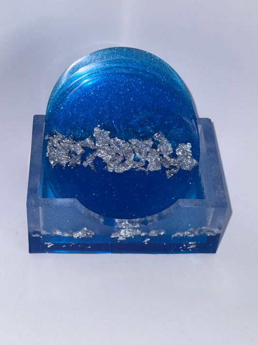 Ocean-Inspired Resin Coaster Set with Holder – Set of 4