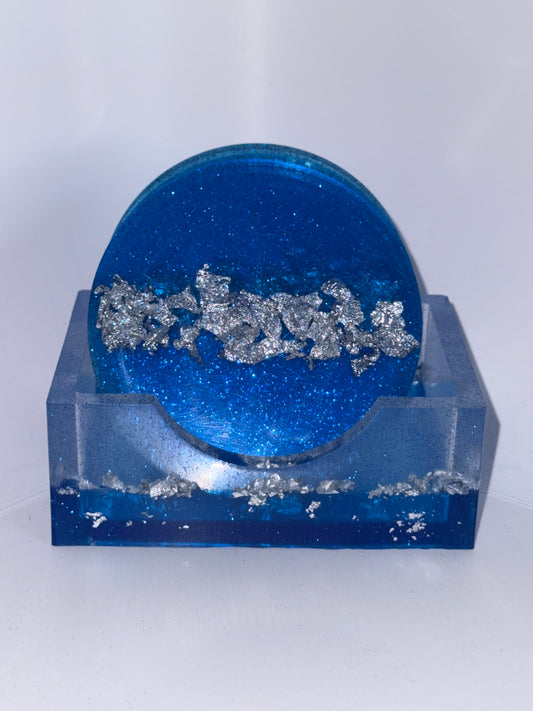 Ocean-Inspired Resin Coaster Set with Holder – Set of 4